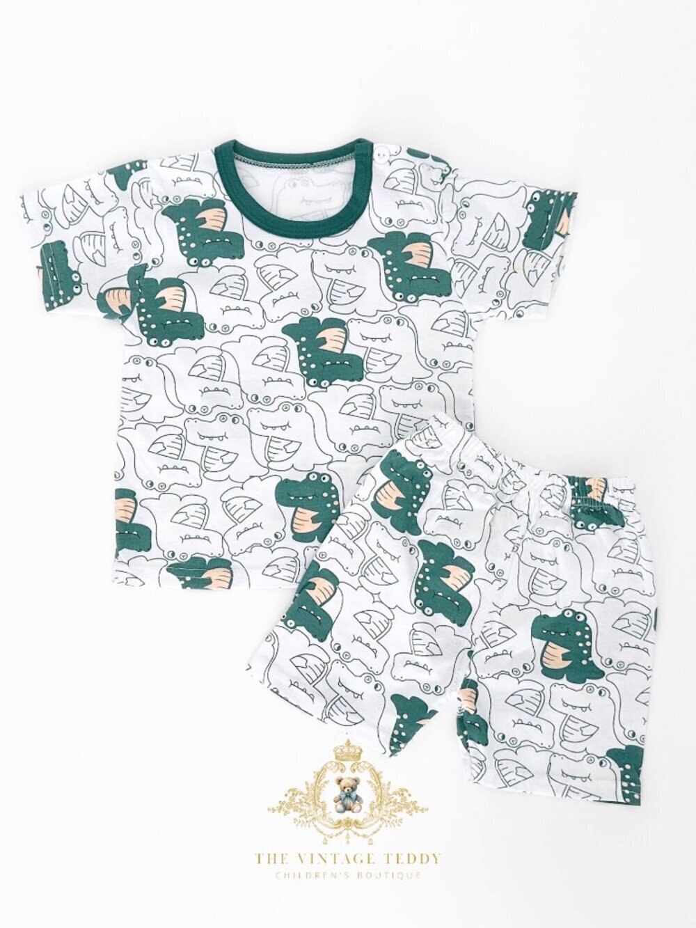 NWT Cute Boys Matching Set Kids T-shirt & Shorts 2-Piece Cotton Alligator 18-24M